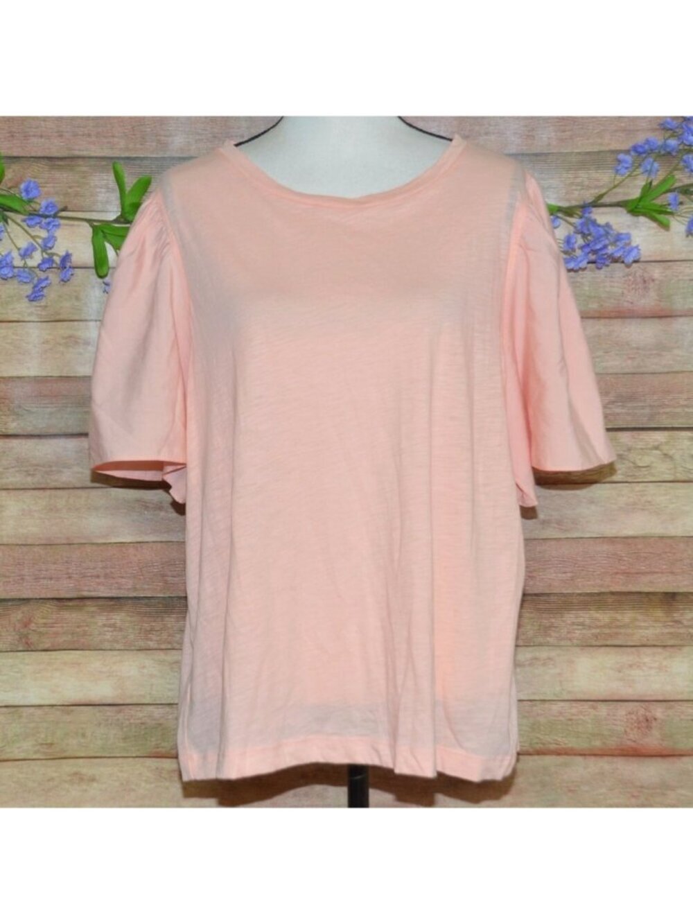 Ann Taylor LOFT Pull Over Short Bell Sleeve Light Apricot Cotton Top Size XL